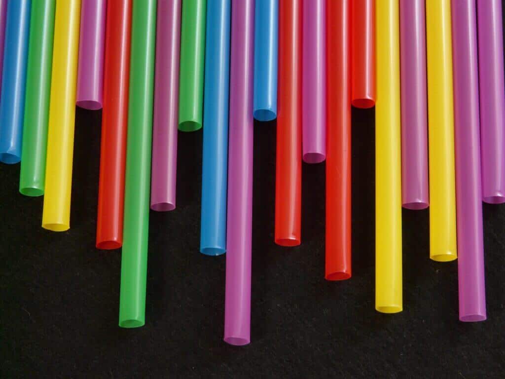 Types of plastic: Multiple colors of plastic straws.