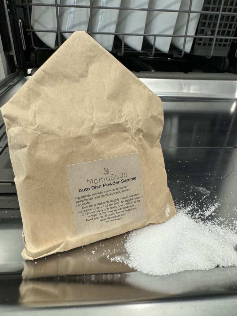 bag of Mama Suds dishwasher detergent powder