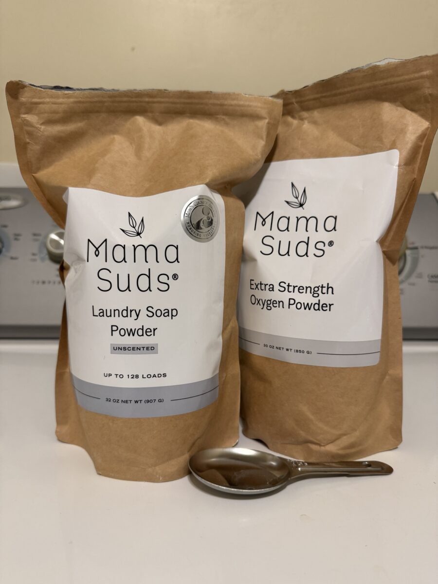 Packages of Mama Suds Laundry Soap Powder and Extra Strength Oxygen Powder